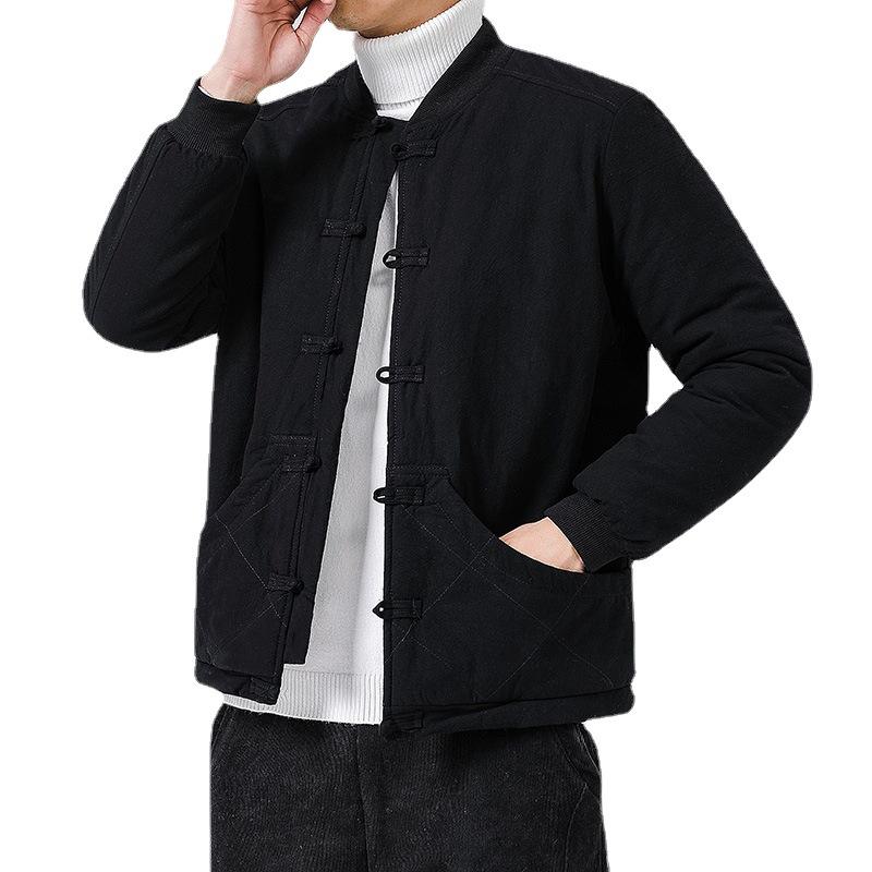 

Хлопковое пальто в китайском стиле, мужская куртка на пуговицах, плюс бархатная утолщенная хлопковая одежда из овечьей шерсти, воротник-стойка, костюм Тан, ретро теплая куртка 5XL