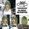 Green Short Bob Hair Synthetic Wig For Woman With Bangs Blonde Ombre Pink Cosplay Lolita Party Heat Resistant Daily Natural Hair