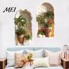 Modern Minimalist Room Accents 2Pcs 3D Tropical Plant Wall Sticker for Home Decor, Arched Niche Window Decal, Non Fading Murals Bathroom Realistic PVC
