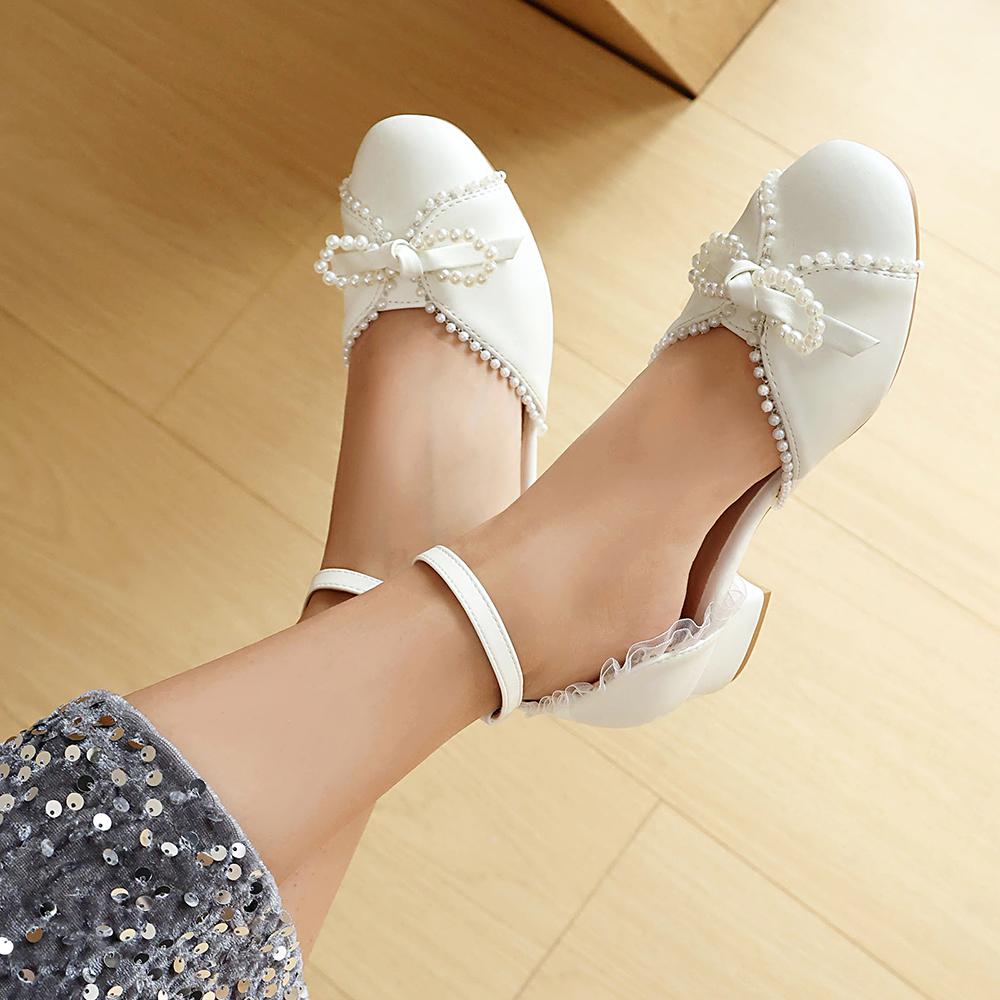 White Blue Women Sandals Low Heel Small Big Size 31 48