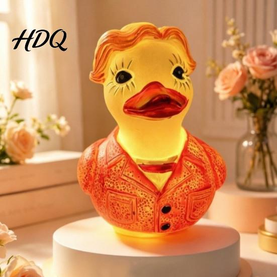 Detailed Design Ornament Glowing Resin Duck Figurine with LED Light Decorative Night