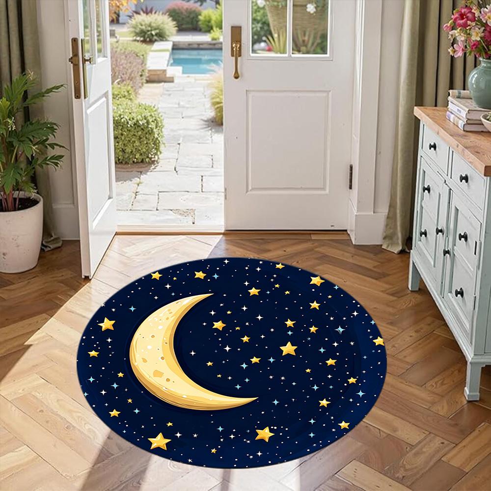 Stars Moon Round Floor Mat Design for Kitchen Decorate room Balcony Entryway Antislip Round Carpet Decorate Offices Birthday Christmas Gift