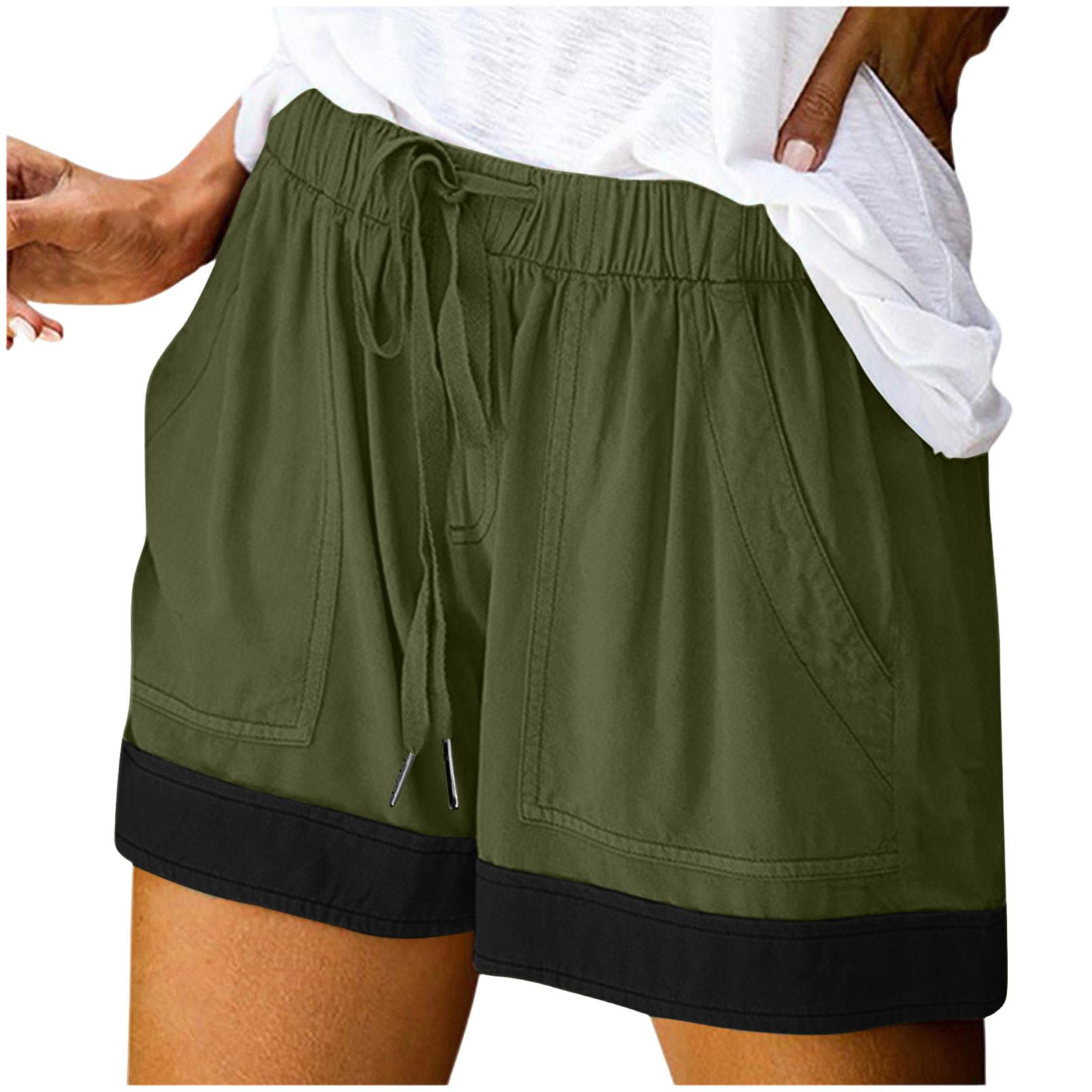 Women s Fashion Casual Elastic Waistband Pocket Drawstring Shorts L армия зеленый