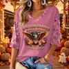 Women's Casual Halloween Printed V-Neck Three-Quarter Sleeve Top