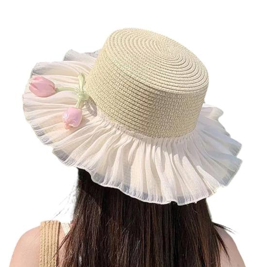 Sun Hat Breathable Large Brim Design Sun Protection Hat Lace Bow Decoration French Style Straw Hat Headwear