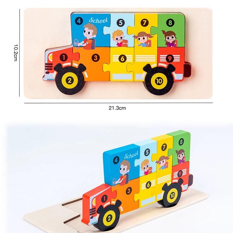 Wooden 3D Buckle Puzzle Cartoon Pattern Early Education Cognition Kid's Intellectual Development Toys Classical Wooden Puzzle