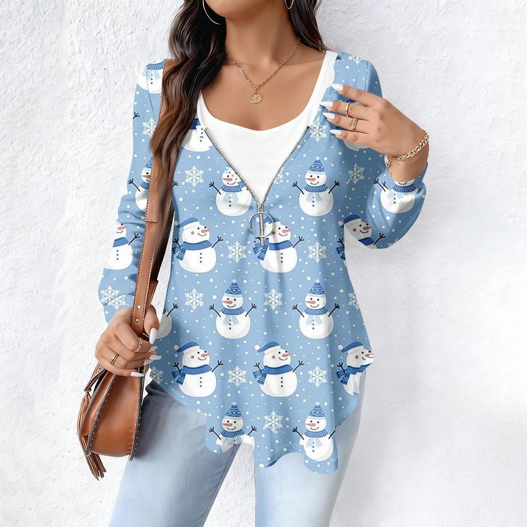 Women's Fashionable Casual Long Sleeved Loose Oversized Printed Top