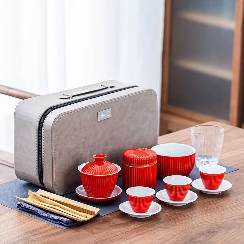Ceramic tea set Home office tea art teaching Simple small fresh ceramic kung fu tea set Portable travel bag