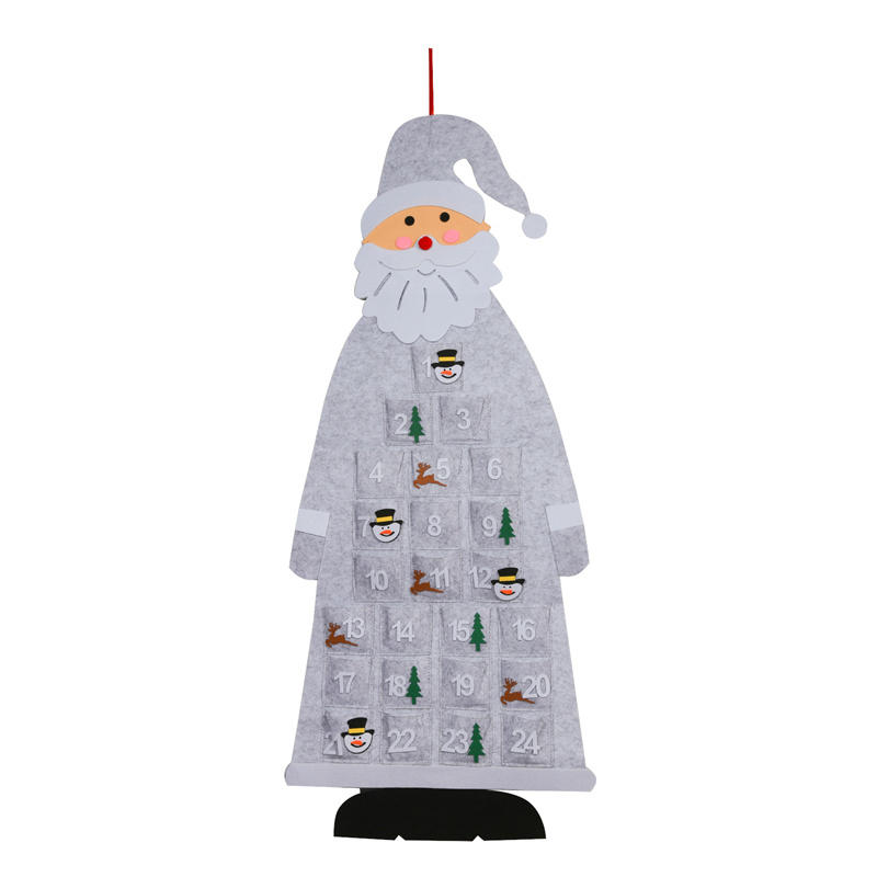 3D Santa Felt Advent Calendar Pendant with Pockets 24 Days Hanging Christmas Countdown Calendar for Indoor Home Door Wall Decor