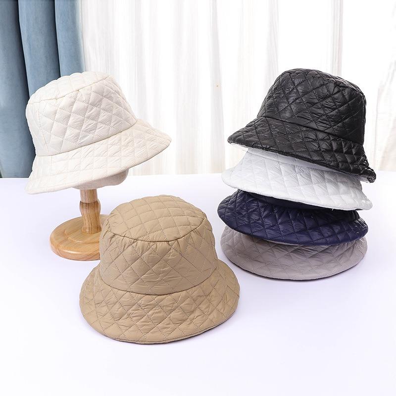 Hat women's new winter bucket hat down cotton versatile show small face thickened breathable warm basin hat men