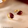 925 Silver Needle Red Water Drop Earrings - Chinese New Year 2026 Horse Year Zodiac Studs