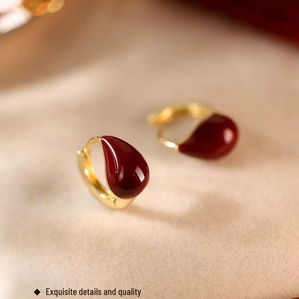 925 Silver Needle Red Water Drop Earrings - Chinese New Year 2026 Horse Year Zodiac Studs