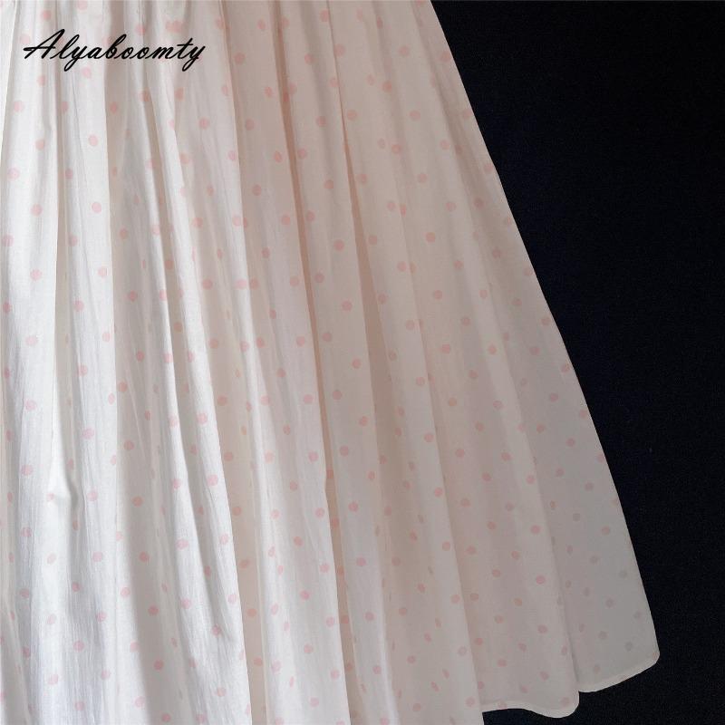 Korean Style Summer Spring Women Cotton Midi Skirt High Waist Polka Dot Contrast Color Sweet Skirt Elegant Feminine Basic Ladies' Skirt