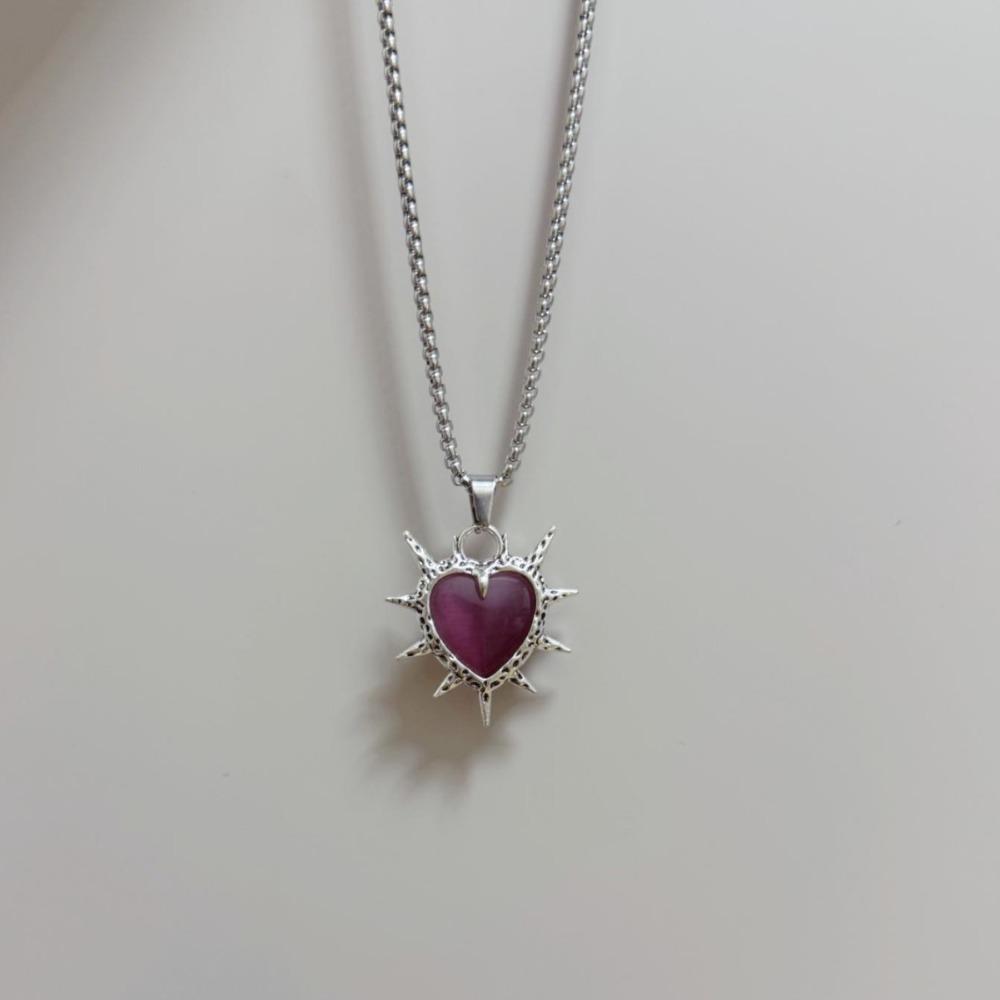 

Darkly Gothic Silver Color Thorny Heart-shaped Colored Crystal Pendant Necklace for Woman Men Jewelry Trendy Hip-hop Accessories
