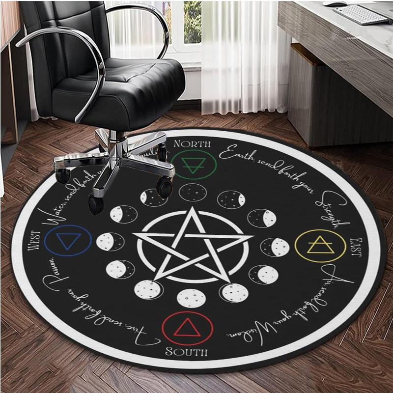 S Pentagonal Divination Moon Round Rug Nonslip Area Rug Office Chair Mat Carpet For Living Room Bedroom Home Decor