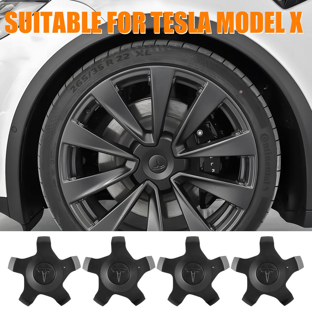 4pcs 22 Inch For Tesla Model X Car Wheel Center Hub Cap Emblem Cover Vehicle Tire Badge Hubcaps Decor Accessories Auto Styling