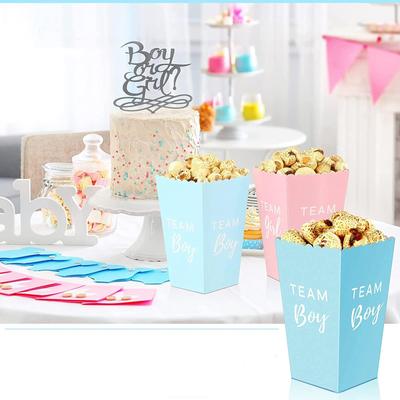 6/12 Stücke Gender Reveal Party Popcorn Box Team Junge Team Mädchen Dekorationen Baby Geschlecht Offenbaren Lieferungen Candy Geschenk Box Baby Dusche