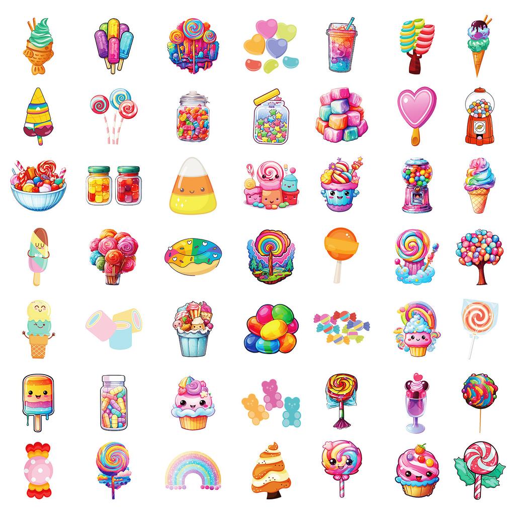 100 Colorful Candy Cartoon Graffiti Stickers Lollipop Ice Cream Diy Decorative Handbook Girl Heart Sticker