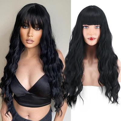 Parrucche da donna a onda lunga con frangia smussata Parrucche sintetiche in fibra ad alta temperatura Uso quotidiano per cosplay