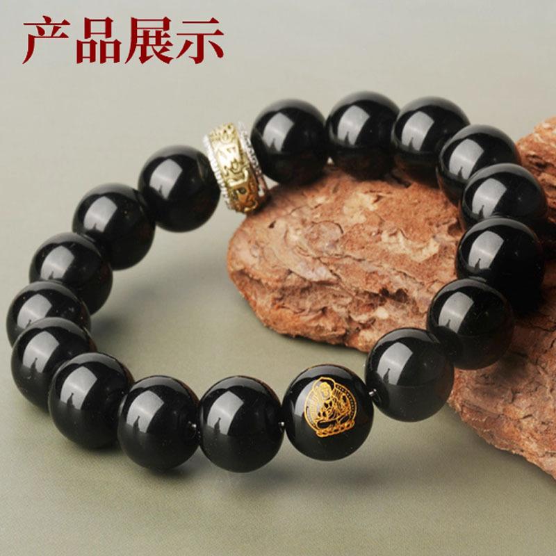 Zodiac Guardian Buddha Pure Obsidian Bracelet, Natural Stone Bracelet for Women, Natural Luck-Bringing Beads, Men's Obsidian Bracelet