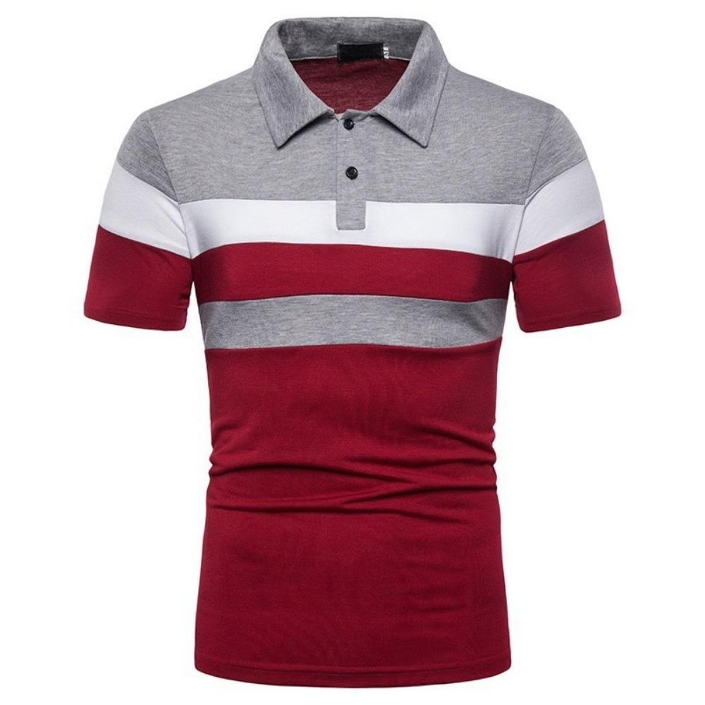 Fashion short sleeved striped Polo shirt color matching casual men's short sleeved shirt