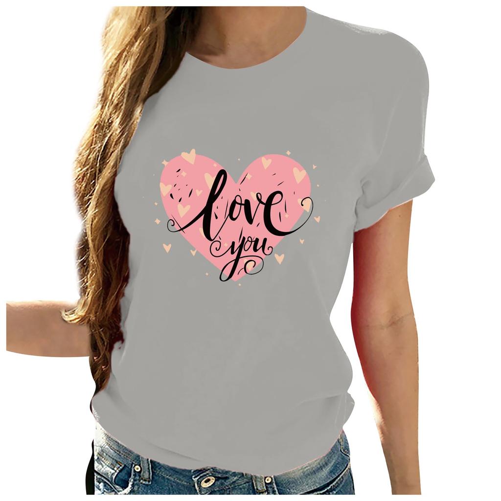 Women's Casual Fashion Large Yards Of Love Print Round Neck T-shirt