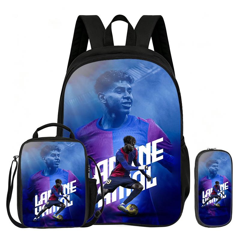 Football Sport Backpack with Lunch Bag Pencil Bags 3Pcs Set L-Lamin Yamal School Backpack Bookbag Football Star Knapsack