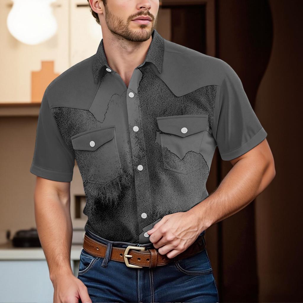 Men'S Fashionable Lapel And Shoulder Length Short Sleeved Casual Top