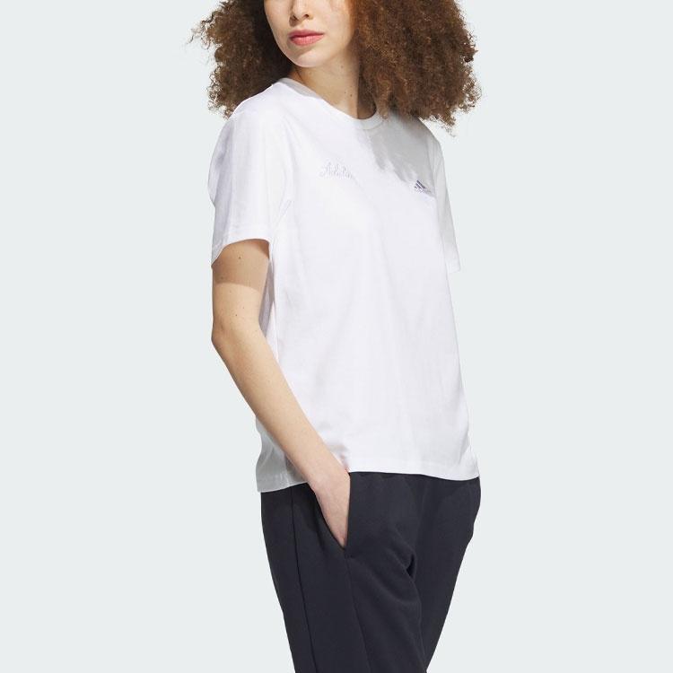 Adidas T Shirts Women's White Crew Neck Moderate Straight Fit Unisex IP7097