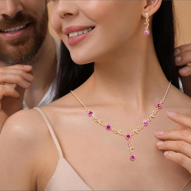 Fashion French Romantic Rose Flower Necklace Bracelet Earring For Women Jewelry Accessries Gifts