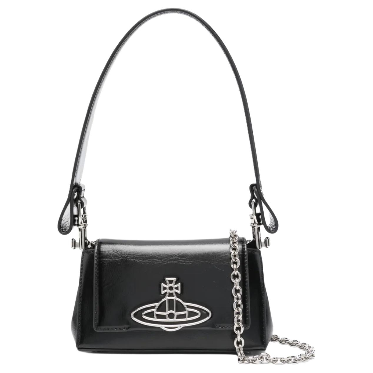 

VIVIENNE WESTWOOD Hazel Iconic Saturn Logo Detail Calfskin Shoulder Bag Women Shoulder Bag Black 4603000IWL00BR001 Basic Set (Bag+Dust Bag)