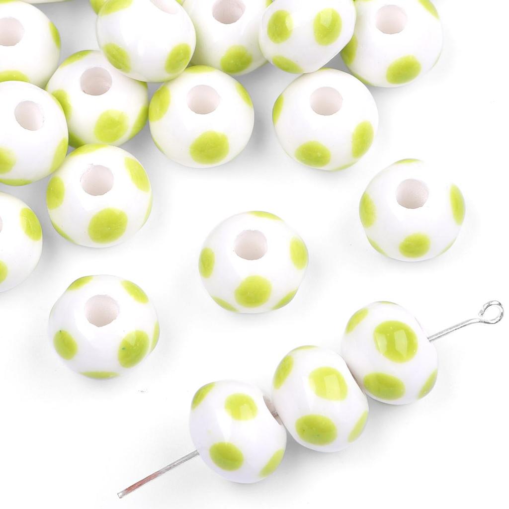 2 Stück/Beutel, 12 x 9 mm, handgefertigt, rund, gepunktet, Keramikperlen, Charm-Porzellan, lose Distanzperlen für DIY-Schmuck, Handwerk, Herstellung, Zubehör