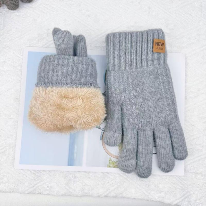 Men's Warm Gloves for Winter Cold Protection Double Layer Solid Color Knitted Gloves for Outdoor Cycling