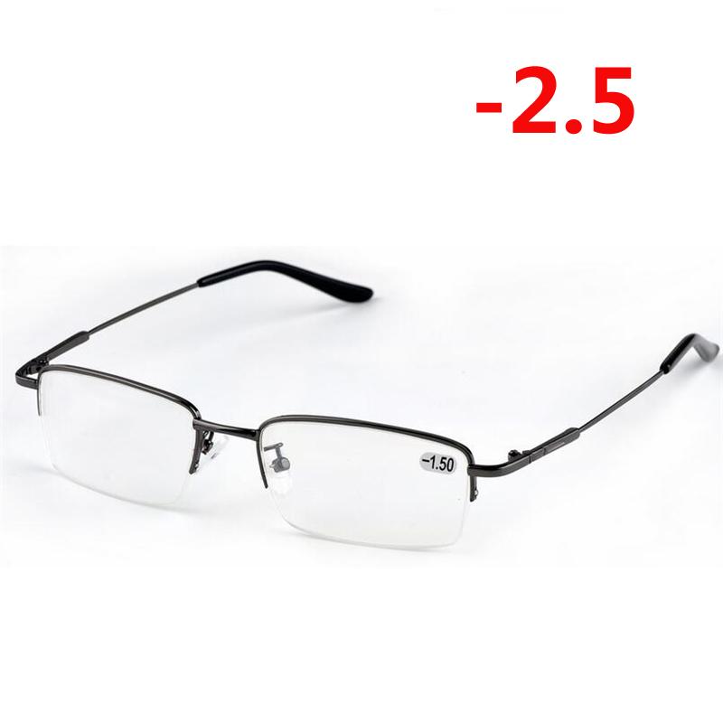 -1.0 -1.5 -2.0 To -6 Ultralight Half Frame Square Myopia Glasses Finished Men Fashion Metal Semi-Rimless Nearsighted Eyeglasses