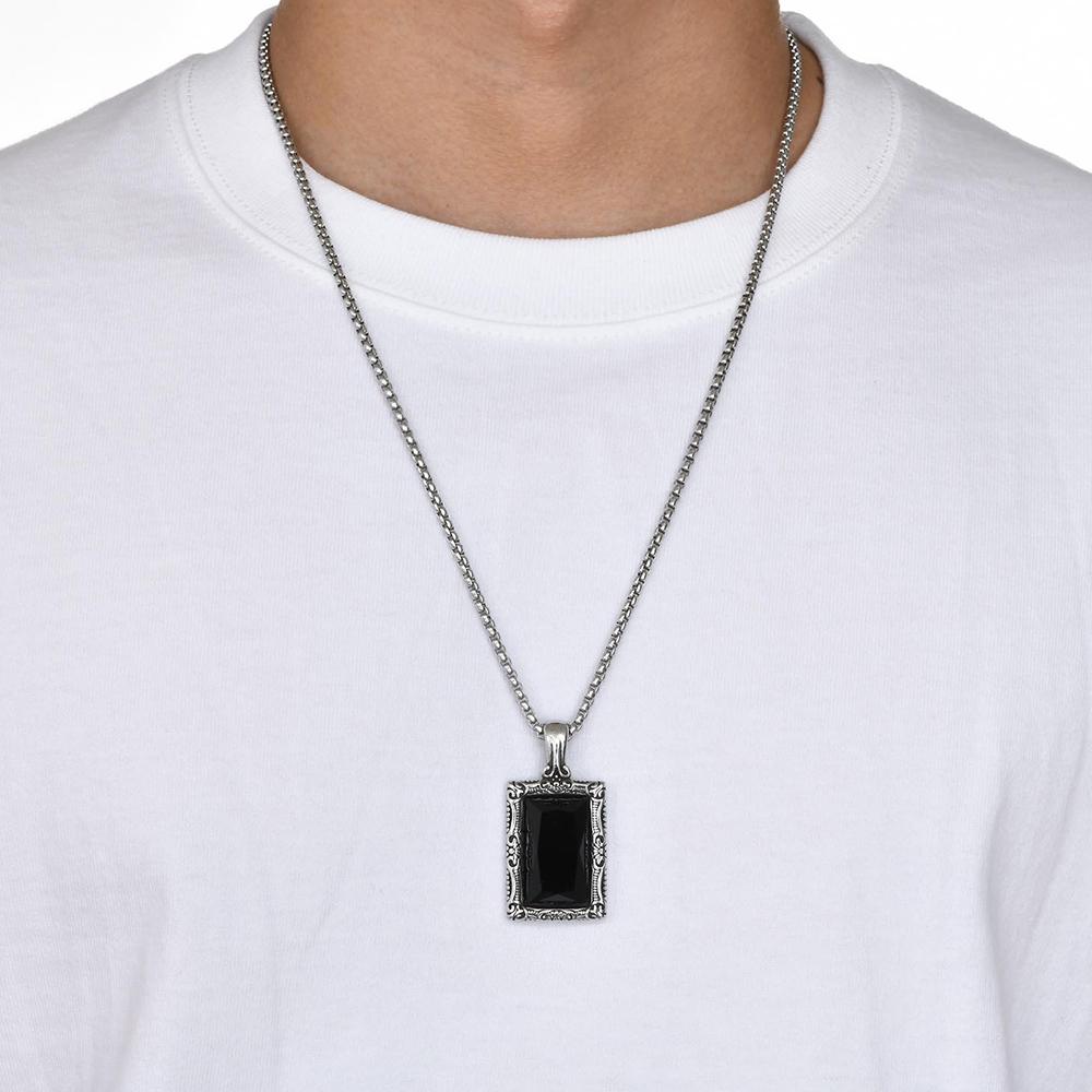 Fashion Simple Black Stone Pendant Classic Stainless Steel Personality Charm Necklace for Women Jewelry Amulet Gift