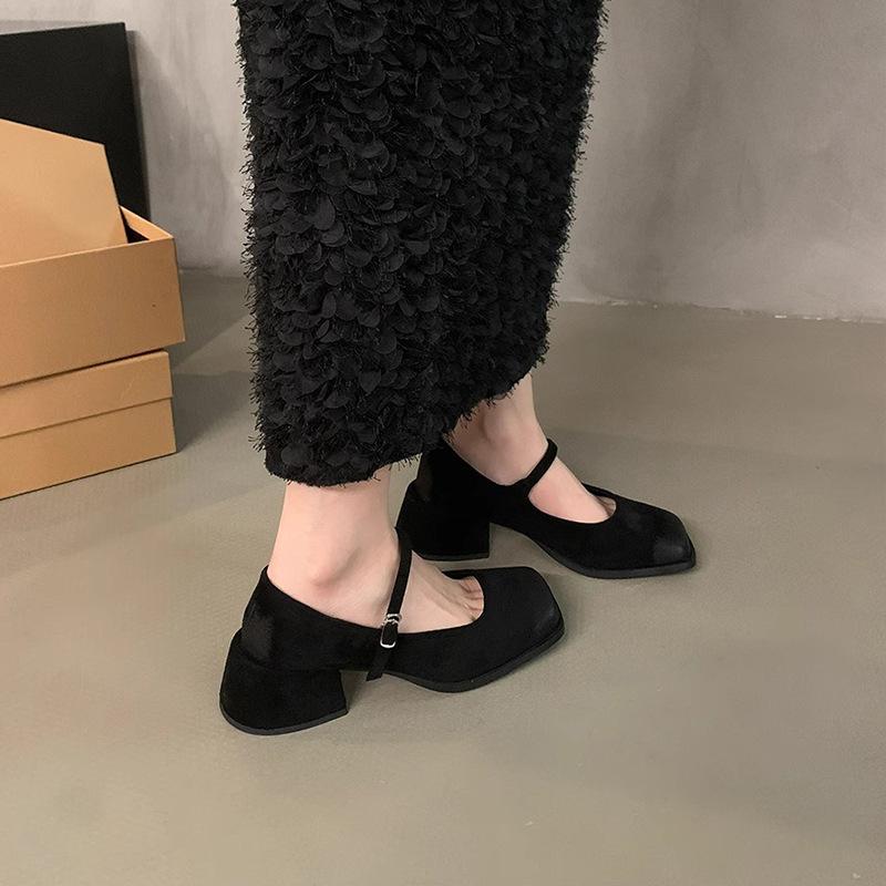Medium and high-end French versatile heel buckle spring thick heel 2025 retro Mary Jane shoes single shoes women's polishing new models