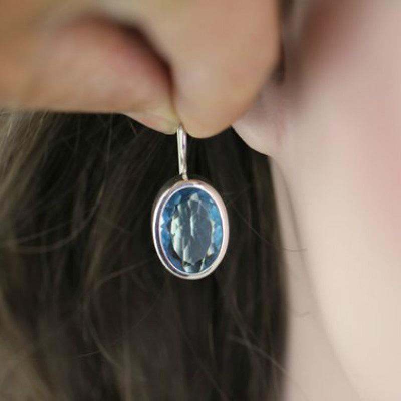 Jianjie 925 Silver Sea Blue Crystal Teardrop Earrings for Women