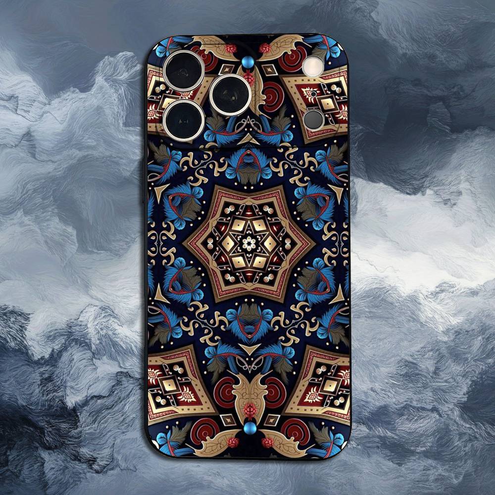 Buntes Muster Mandala Hülle Für iPhone 12,14,15,16,17,13,11,X,Mini,Plus,Pro Max,8,7,XR,SE,XS,Weiches Silikon Schwarz