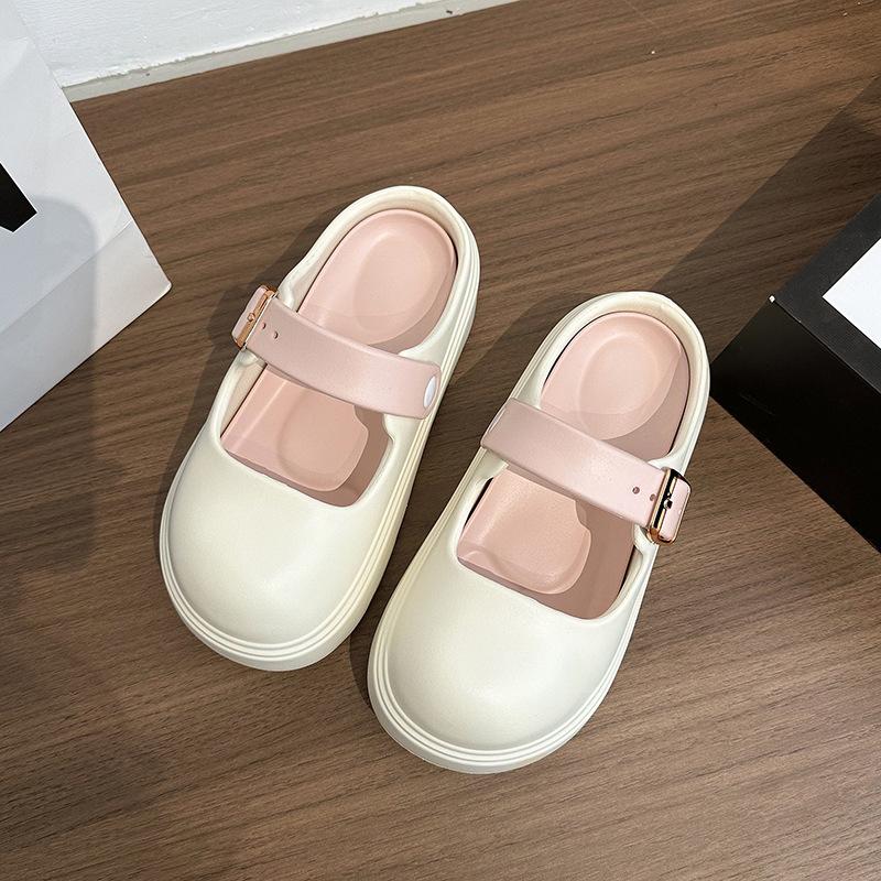 Women's Mary Jane hole shoes summer college simple versatile Birkencool slippers home wear solid color bag head slippers
