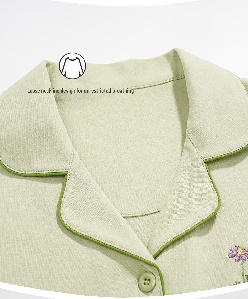 Women's 100% Cotton Long-Sleeve Pajama Set - Loose Fit for Indoor & Outdoor Wear In Spring and Autumn