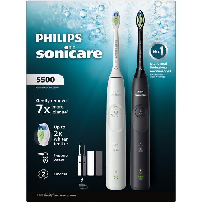 Brosse à dents électrique sonique double manche - PHILIPS - HX7119/01 - Série 5500 - blanc et noir - rechargeable
