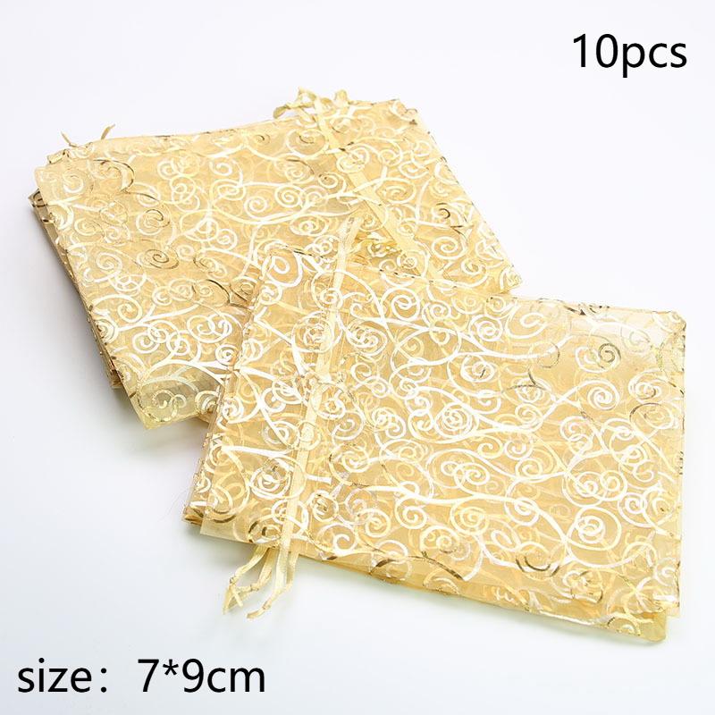 Shimmer Gold Candy Bags Drawable Organza Jewelry Packaging Pouch Christmas Holiday Wedding Birthday Party Favor Gift Wrap Bag