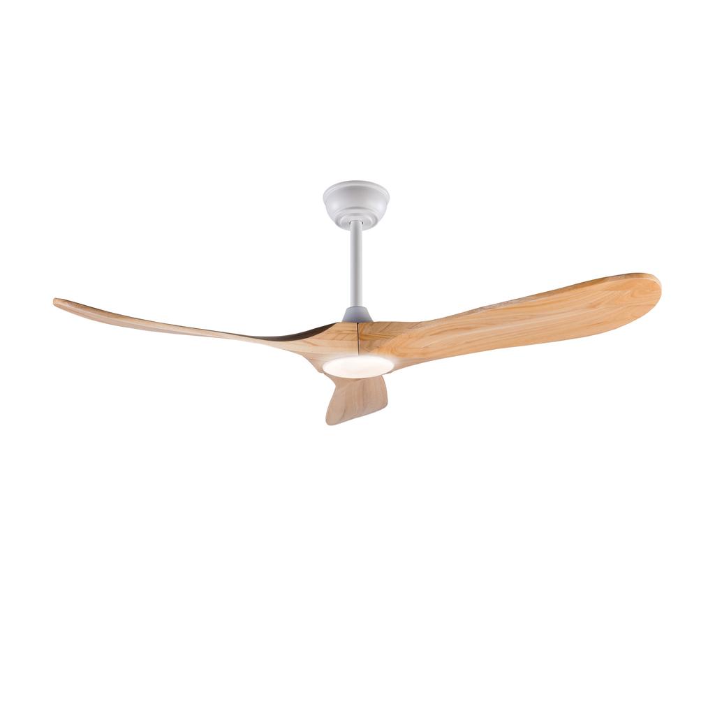 Ventilatore da soffitto da 52 pollici con luce e telecomando, tre pale in legno massello, 3 CCT, dimmerabile, reversibile, 6 velocità, funzione di memoria del timer