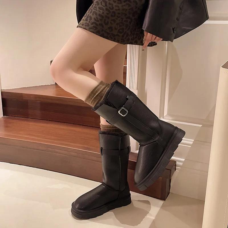 Soft and Comfortable Snow Boots for Women 2024 Winter Cold-proof and Warm Women's Leather Boots Botas Altas Plataforma Mujer