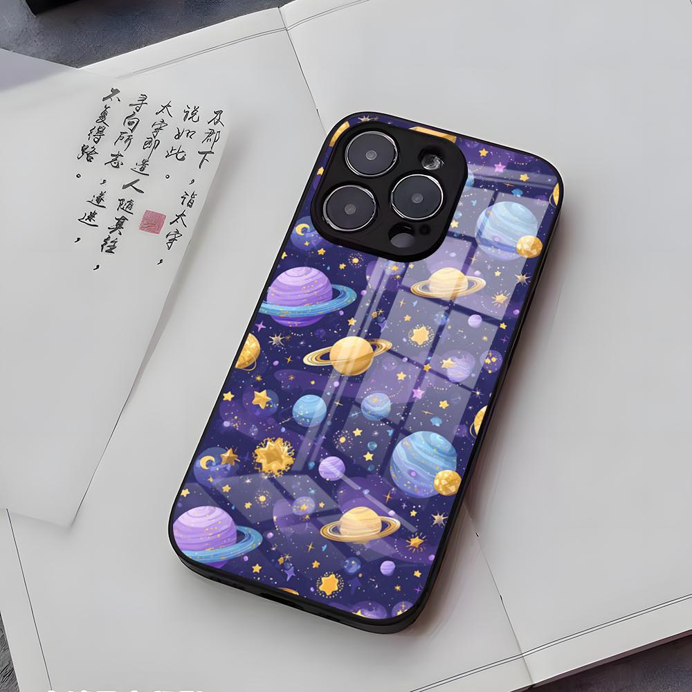 Planets Universe Phone Case For IPhone 17 Air 16 E Pro Max 15 14 13 Mini 12 Pro 11 Max Plus Black Glass Cover