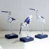 Wooden Seabird Figurine Ornament Desktop Decor with Stable Base Retro Distressed Blue White Coastal Style for Bedroom Living Room Study
