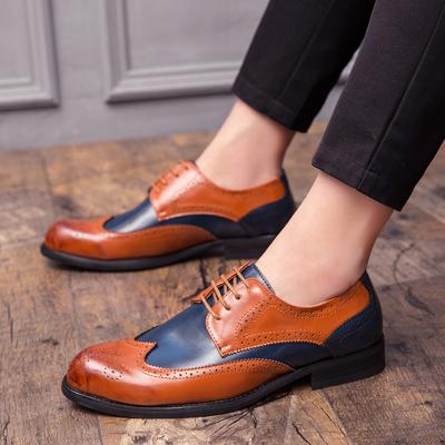 Chaussures habillées décontractées pour hommes Brogue Flats Oxford Chaussures formelles en cuir Patchwork bleu Couleur Style britannique Chaussures de fête pour hommes