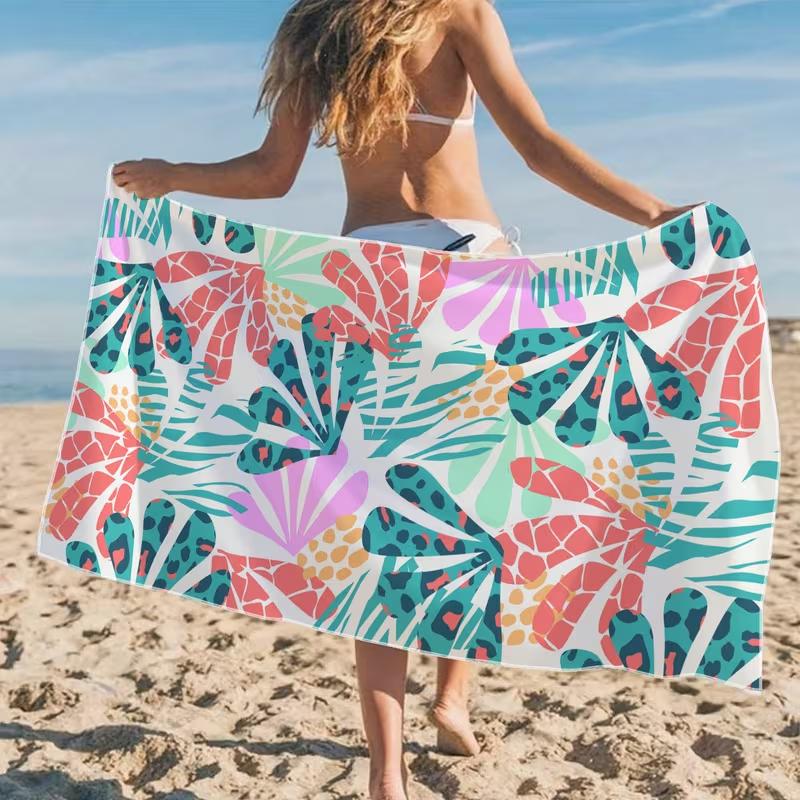 Tropical Monstera Leaves Print Beach Towel Bohemian Jungle Floral Style Beach Blanket Quick Dry Absorbent for Summer Beach
