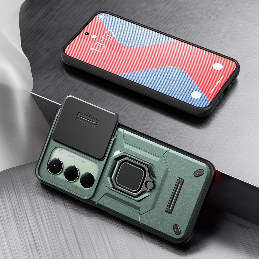 KEYSION Shockproof Armor Case for Redmi 15 169.5mm 171mm Slide Camera Lens Protection Metal Ring Stand Phone Cover for Redmi 5G