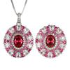 Luxury Oval Cut Ruby Red Sapphire Blue Ring Necklace Adjustable Double Halo Design with Pink Elegant Jewelry Women Party Gift
